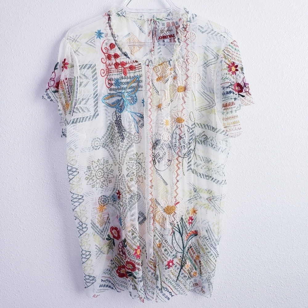 Johnny Was Merida Mesh Slip Blouse Sheer - Picture 2 of 11